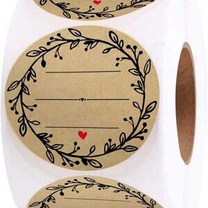 Round Kraft Labels 2 Inch Wreath Design 500 per Roll